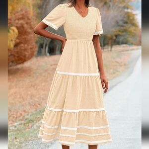 NEW PrettyGarden Chic Ivory/Beige Maxi Dress